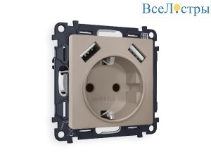 Комплект механизма розетки 2USB A+A 18W (быстрая зарядка) с/з Ambrella Volt Alfa MA369010