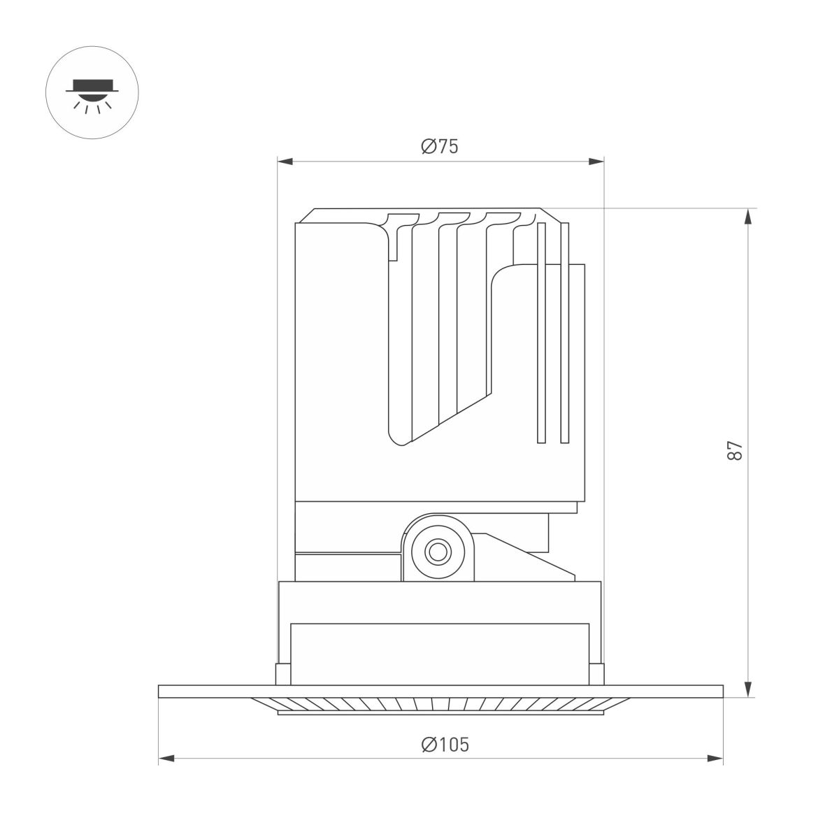 встраиваемый светильник даунлайт arlight ms-arado-trimless-r75-12w warm3000 (wh-wh, 24 deg, 230v) (ip20 металл) 058773