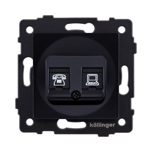 Розетка двойная RJ11 + RJ45 Cat.6, черный Kollinger REA-011BK для Aspekt, Eleganz, Reflex