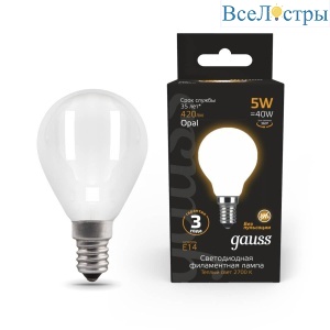 Лампа светодиодная филаментная Gauss E14 5W 2700К матовая 105201105
