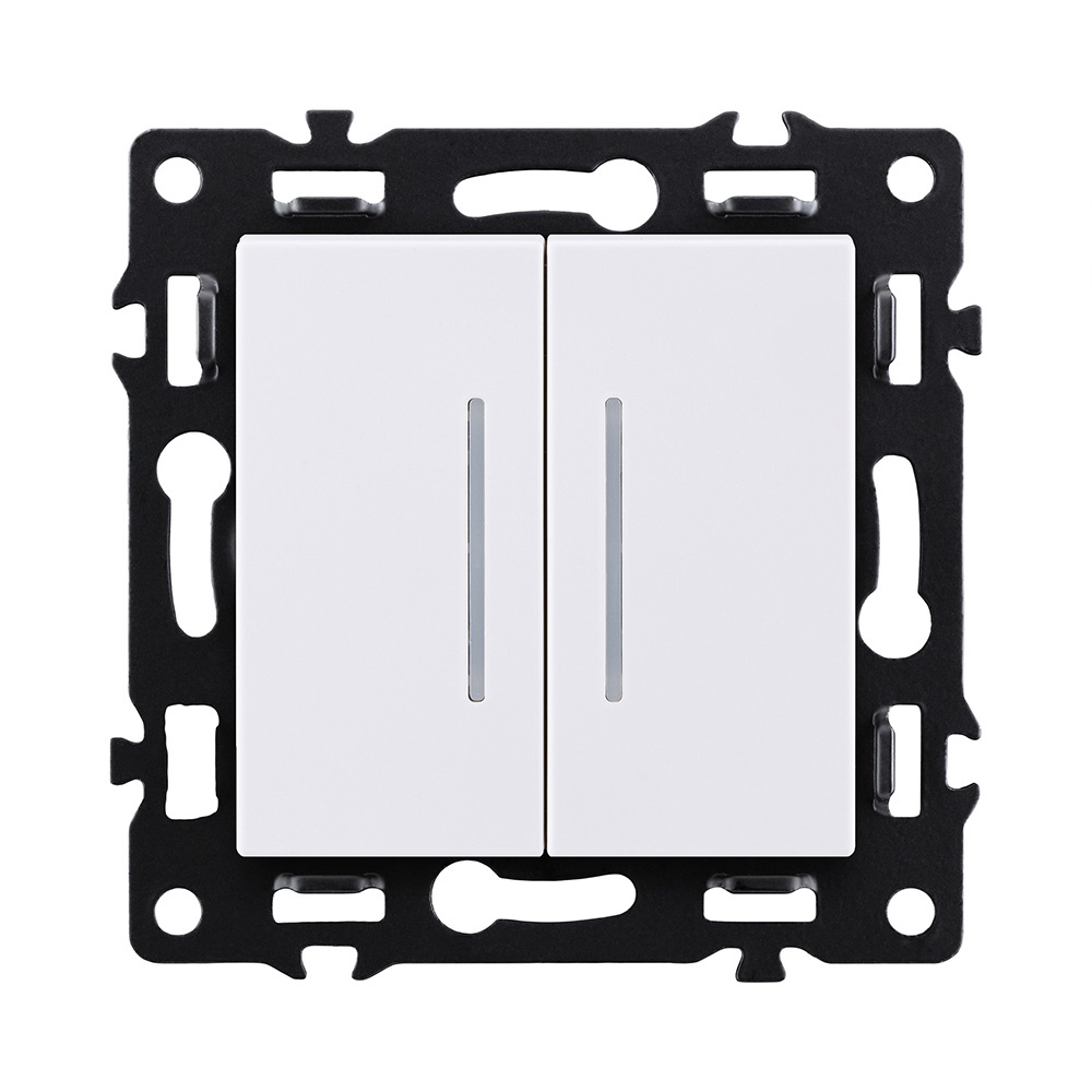 выключатель 2-клавишный 10а/250в с led подсветкой, белый kollinger asthetik as-010wh
