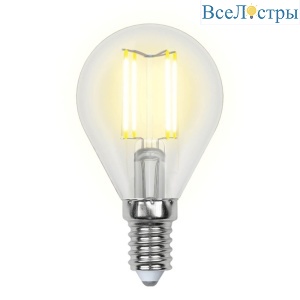 Лампа светодиодная филаментная (UL-00002201) Uniel E14 6W 3000K прозрачная LED-G45-6W/WW/E14/CL GLA01TR
