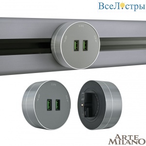 Трековая розетка Arte Milano Am-track-sockets 380011TS/USBx2 Grey
