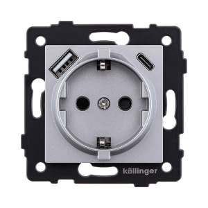 Розетка штепсельная SCHUKO 16A/250 В с USB A+C 20W, серый Kollinger REA-004GY для Aspekt, Eleganz, Reflex