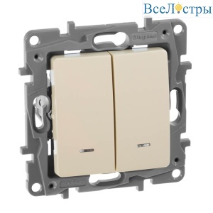Выключатель двухклавишный Legrand Etika с подсветкой 10A 250V слоновая кость 672304