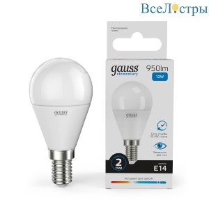 Лампа светодиодная Gauss E14 12W 6500K шар матовый 53132