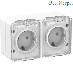 Розетка 2-ая с/з со шт., 16А 250B IP54 Systeme Electric AtlasDesign Profi54 ATN540126