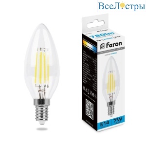 Лампа светодиодная филаментная Feron E14 7W 6400K прозрачная LB-66 38227