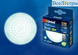 Лампа светодиодная (UL-00003725) Uniel GX53 16W 4000K матовая LED-GX53-16W/NW/GX53/FR PLZ01WH