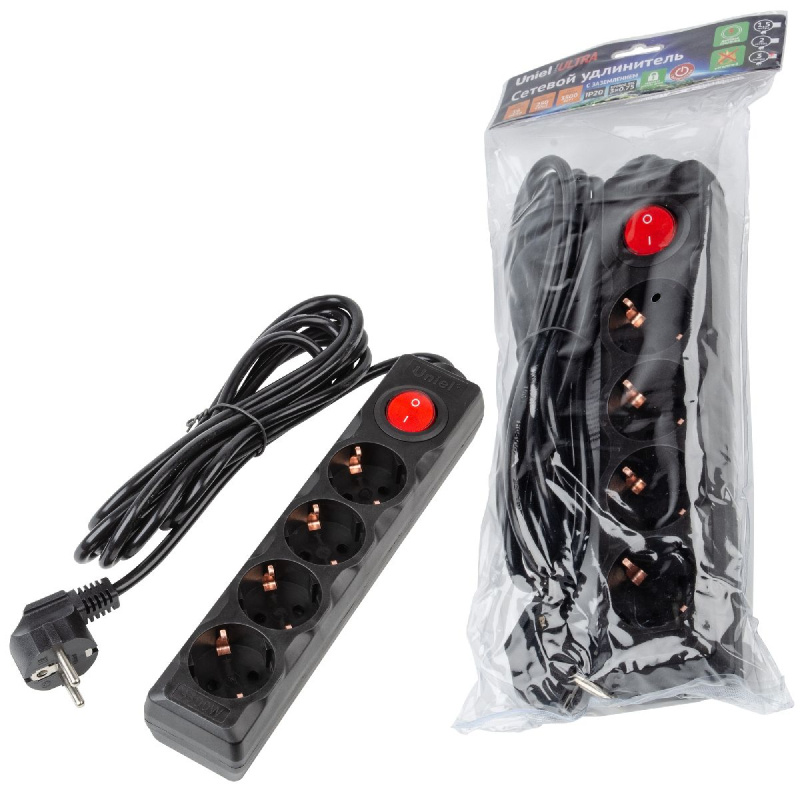 удлинитель бытовой uniel ultra s-gcu4-3b black ul-00010023
