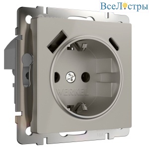 Розетка с/з шторками и USB тип A+C Werkel W1271704 4690389211997 a069465