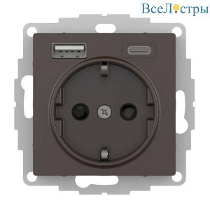 Розетка 16А с USB A+C (5В/2,4А/3 А, 2х5В/1,5А), мех Systeme Electric AtlasDesign Мокко ATN000632