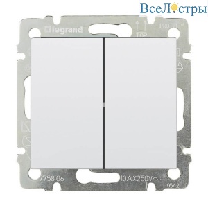 Выключатель двухклавишный Legrand Valena 10A 250V белый 774405