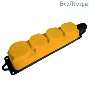 Розетка переносная 4-местная 2P+PE Stekker Одри с крышкой желтый RST16-24-44-6 49406
