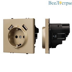 Механизм розетки с USB зарядкой Arlight SCT-NOBE-MUAA-SFPL-GD (230V, 16A) 054290