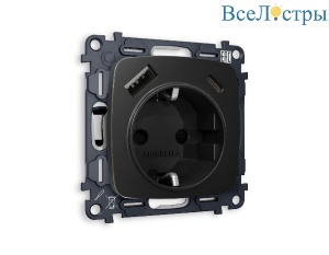Комплект механизма розетки 2USB A+C 20W (быстрая зарядка) с/з Ambrella Volt Omega MO810010
