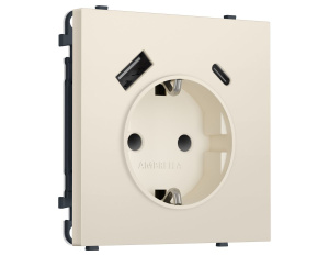 Комплект механизма электрической розетки SIGMA Бежевый матовый 2USB A+C 20W Ambrella Volt MS330010 (SP3300, PR160)
