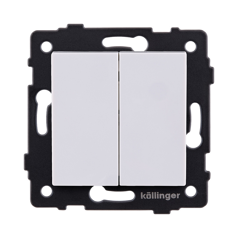 выключатель 2-клавишный проходной 10а/250в, белый kollinger rea-s-009wh для aspekt, eleganz, reflex