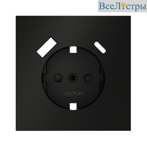 Накладка для розетки с заземлением и защитными шторками, с USB A+C Voltum S70 (черный матовый) VLS001008