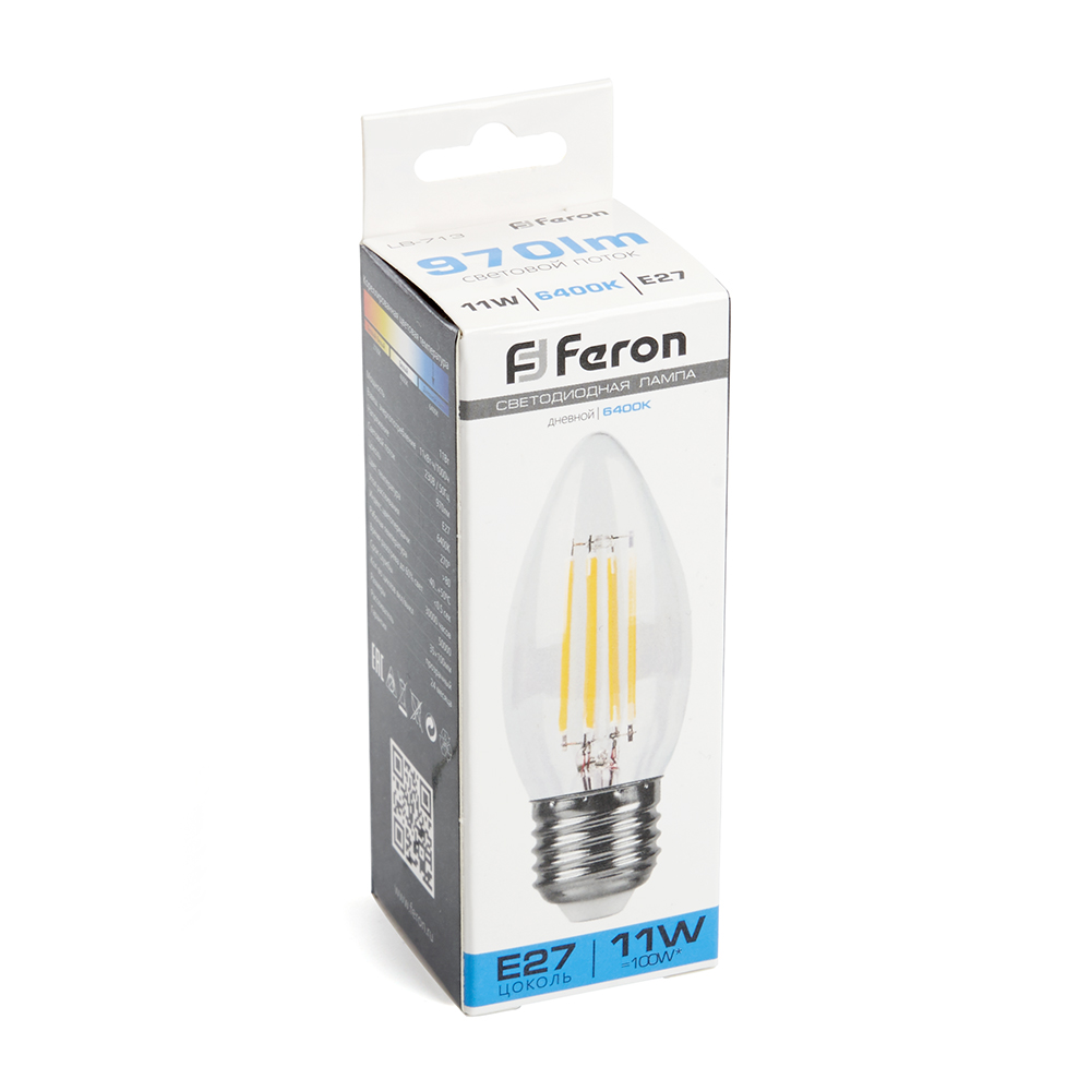 лампа светодиодная feron lb-713 свеча e27 11w 6400k 38274