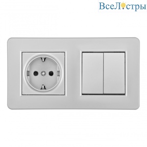 Выключатель двухклавишный с розеткой Arte Milano SET16-2-40-1-30-2 silver
