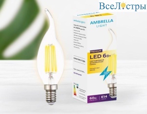 Лампа светодиодная филаментная Ambrella light E14 6W 3000K прозрачная 202214