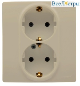 Розетка 2X2К+З Legrand Etika 16A 250V с/з со шторками безвинтовой зажим немецкий стандарт слоновая кость 672333
