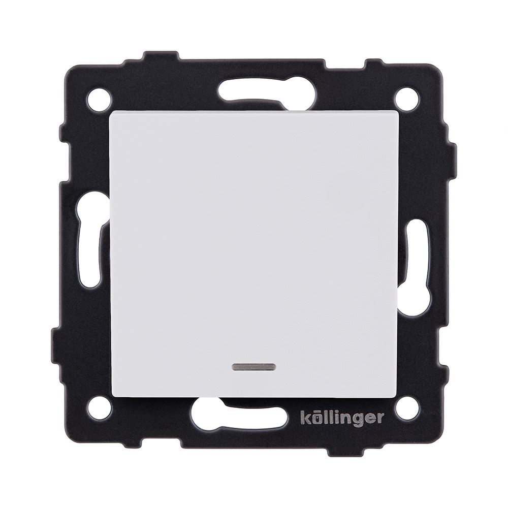 выключатель 1-клавишный 10а/250в с led подсветкой, белый матовый kollinger rea-s-002wm для aspekt, eleganz, reflex