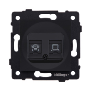 Розетка двойная RJ11 + RJ45 Cat.6, черный матовый Kollinger REA-011BM для Aspekt, Eleganz, Reflex