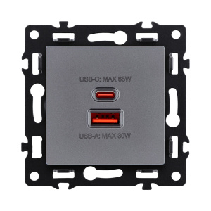 Розетка USB A+C 65W, серый Kollinger Asthetik AS-024GY