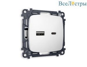 Комплект механизма розетки 2USB A+C 20W (быстрая зарядка) Ambrella Volt Omega MO131010