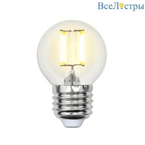Лампа светодиодная филаментная Uniel E27 5W 3000K прозрачная LED-G45-5W/WW/E27/CL/MB GLM10TR