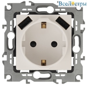 Розетка 2P+E со шторками и 2xUSB Эра 14-4109-02 Б0047868