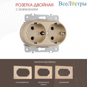 Розетка двойная с заземлением Arte Milano 202.40-2.shampan