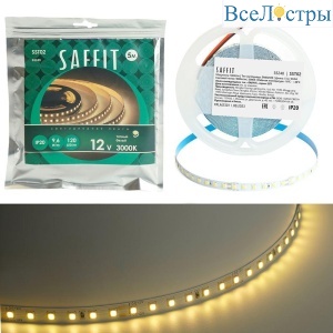 Светодиодная лента Saffit 9,6W/m 120LED/m 2835SMD теплый белый 5М SST02 55240