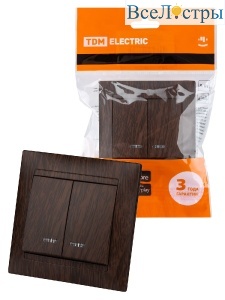 Выключатель двухклавишный с подсветкой Лама TDM Electric SQ1815-0405