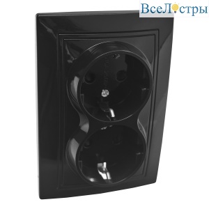 Розетка 2П+З двойная с защ. шт. скрытой установки 16А 250В IP20, черная (керамика) "Дельта" General 477322
