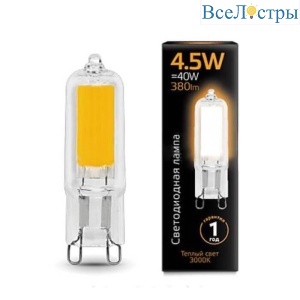 Лампа светодиодная Gauss G9 4.5W 3000K прозрачная 107809104