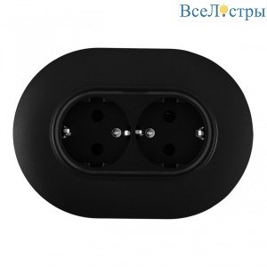 Круглая розетка двойная с/з и шторками Arte Milano SET08-double-40-2 black