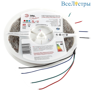 Светодиодная влагозащищенная лента ЭРА 14,4W/m 60LED/m 5050SMD RGB 5M LS5050-14,4-60-12-RGB-IP65-1 Б0002347
