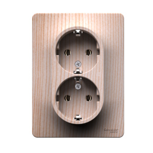 Розетка двойная с заземлением, 16А, в сборе, Сосна Systeme Electric Glossa GSL001524