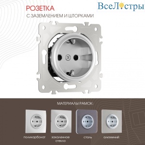 Розетка с заземлением и шторками Arte Milano 202.40-1.silver