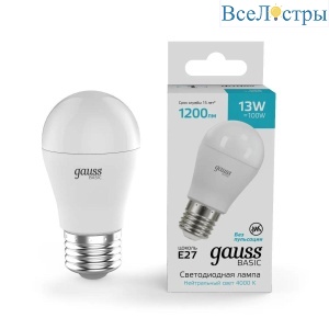 Лампа светодиодная Gauss Basic Шар E27 13W 4000K матовая 10502232