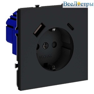 Розетка встраиваемая Voltum S70 с заземлением и защитными шторками, 16А, с USB, A+С, (графит) VLS040507