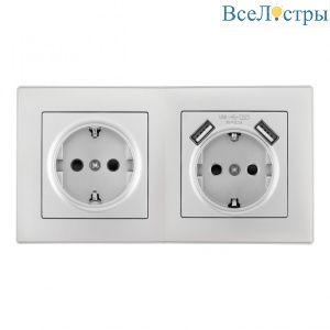 Розетка двойная (двухпостовая) c USB Arte Milano SET06-2-47-1-40-1 silver