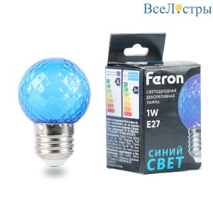 Лампа светодиодная Feron LB-385 шар синий прозрачный E27 1W 230V 52162