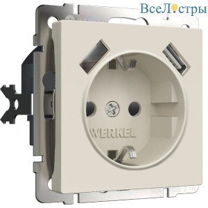Розетка с заземлением, шторками и USBх2 Werkel 4690389192005 W1171562 a062426