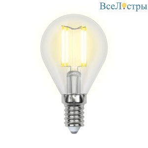 Лампа светодиодная филаментная Uniel E14 5W 3000K прозрачная LED-G45-5W/WW/E14/CL/MB GLM10TR