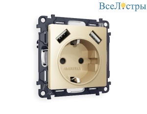 Комплект механизма розетки 2USB A+A 18W (быстрая зарядка) с/з Ambrella Volt Alfa MA609010