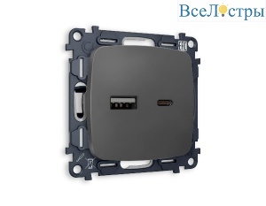 Комплект механизма розетки 2USB A+C 20W (быстрая зарядка) Ambrella Volt Omega MO911010